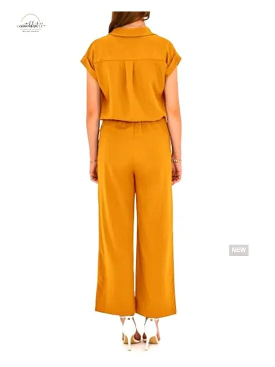 Large Polyester Tracksuit Set Loose Fit Button Down Top Wide Leg Pants - Picture 2 of 7